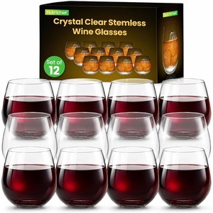 image:imageNutriChef 15 Ounce Stemless Wine Glasses Set of 12 Ultra Thin Wine Glass For Red or White Wine LeadFree Dishwasher Safe amp Hand Blown Seamless Bowl  ClearClear