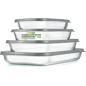 image:imageNutriChef 8Piece Deep Glass Baking Dish for Oven with Lids  Casserole Dishes for Oven  Bakeware Sets for Lasagna Meatloaf Leftovers Cooking amp Dishwasher Safe GrayGray