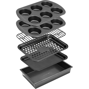 image:imageNutriChef 6Piece Toaster Oven Bakeware Set Compact NonStick Stackable Baking Pan Set with Muffin Pans Roasting Tray amp Baking Sheets Durable StainResistant Carbon Steel Design for Toaster Ovens