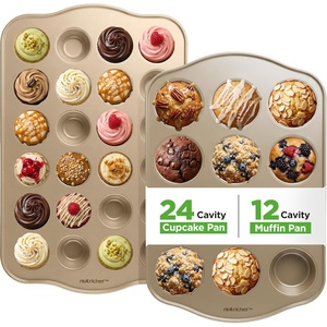 image:imageNutriChef Variety 2 Pack Muffin amp Cupcake Tray Beginner Baking Set  12Cavity Muffin Tray amp 24Cavity Cupcake Tray for Baking  Carbon Steel Bakeware Set  Oven Safe Up To 450F  Champagne