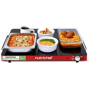 image:imageNutriChef Electric Warming Tray  Glass Surface Hot Serving Tray  Adjustable Temperature 140F to 230F  Energy Efficient amp Space Saving  Perfect for BuffetsParties amp More  212 x 165 IN  BlackRed