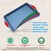 image:imageNiutriChef Baking Tray Oven Tray Pack of 3 Carbon Steel Cake Tray with Silicone Handles Oven Trays for Oven NonStick amp Stackable Easy to Clean 434 x 30 cm 384 x 254 cm and 34 x 22 cm Blue