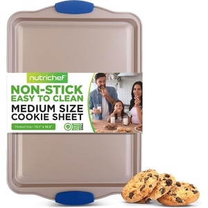 image:imageNutriChef 15 Nonstick Cookie Sheet for Baking  Premium Grade Carbon Steel NonStick Baking amp Roasting Pan w Silicone Handles  Dishwasher Safe Champagne Gold