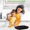 image:imageNutriChef 3Piece Baking Pan Set  Premium Nonstick Carbon Steel Bakeware w Silicone Handles  Includes Large Medium amp Small Pans for Baking amp Roasting  PFOA PFOS PTFE Free  BlackBlack
