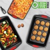 image:imageNutriChef 3Piece Baking Pan Set  Premium Nonstick Carbon Steel Bakeware w Silicone Handles  Includes Large Medium amp Small Pans for Baking amp Roasting  PFOA PFOS PTFE Free  BlackBlack