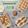 image:imageNutriChef 3Piece Baking Pan Set  Premium Nonstick Carbon Steel Bakeware w Silicone Handles  Includes Large Medium amp Small Pans for Baking amp Roasting  PFOA PFOS PTFE Free  BlackChampagne Gold
