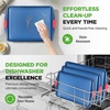 image:imageNutriChef Nonstick 3Piece Baking Pans Set  Carbon Steel Bakeware with Blue Coating Inside amp Outside and Red Silicone Handles Durable and Reliable Effortless Baking and Easy Cleanup Blue3Piece Set