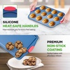 image:imageNutriChef Nonstick 3Piece Baking Pans Set  Carbon Steel Bakeware with Blue Coating Inside amp Outside and Red Silicone Handles Durable and Reliable Effortless Baking and Easy Cleanup Blue8Piece Set