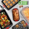 image:imageNutriChef Nonstick Bakeware Set of 6 Baking Pan with Cookie Sheets 12cup Muffin amp Loaf pan  Easy to Clean Oven Safe Durable Warp Resistance Carbon Steel Pan Set for Baking Roasting amp CookingBlack