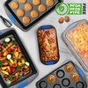 image:imageNutriChef Nonstick Bakeware Set of 6 Baking Pan with Cookie Sheets 12cup Muffin amp Loaf pan  Easy to Clean Oven Safe Durable Warp Resistance Carbon Steel Pan Set for Baking Roasting amp CookingGray