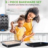 image:imageNutriChef Nonstick Bakeware Set of 6 Baking Pan with Cookie Sheets 12cup Muffin amp Loaf pan  Easy to Clean Oven Safe Durable Warp Resistance Carbon Steel Pan Set for Baking Roasting amp CookingGray