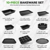 image:imageNutrichef Oven Tray Set Baking Trays for Oven Non Stick Set Bakeware Cooking Pans Cookie Sheets 10 Piece Carbon Steel Square Round Loaf Pizza Cupcake Tins Dishwasher Safe BlackBlack