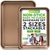 image:imageNutriChef 2Piece Nonstick Cookie Sheets  Medium amp Large Size Steel Kitchen Oven Bakeware  Smooth NonStick Commercial Grade Baking Trays w Rimmed Border  Easy to Clean Champagne Gold