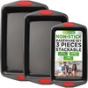 image:imageNutriChef 3Piece Baking Pan Set  Premium Nonstick Carbon Steel Bakeware w Silicone Handles  Includes Large Medium amp Small Pans for Baking amp Roasting  PFOA PFOS PTFE Free  BlackBlack