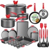image:imageNutriChef NonStick Cookware 21Piece Set Includes Pots amp Pans Bakeware amp Cooking Utensils w Silicone Handles  Complete Set for Gas Electric amp Ceramic Cooktops  PTFEPFOAPFOS Free Black