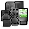 image:imageNutrichef Oven Tray Set Baking Trays for Oven Non Stick Set Bakeware Cooking Pans Cookie Sheets 10 Piece Carbon Steel Square Round Loaf Pizza Cupcake Tins Dishwasher Safe BlackBlack