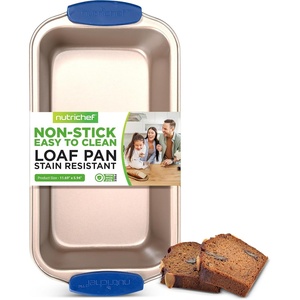 image:imageNon Stick Loaf Baking Pan Deluxe Gold Carbon Steel Pan with Blue Silicone Handles Quality Metal Bakeware For Cooking amp Baking Cake Loaf Muffins amp More Compatible with Model NCSBSG36Gold