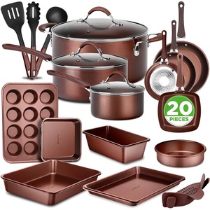 image:imageNutriChef 20Piece Nonstick Cookware Set  Pots and Pans Set with Bakeware amp Utensils Dutch Oven Induction Compatible PFOA amp PFOS Free Tempered Glass Lids Aluminum Brown