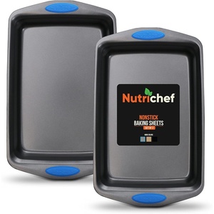 image:imageNutriChef 2Piece Baking Pan Set  Premium NonStick Coating Carbon Steel Bakeware w Silicone Handles  PFOA PFOS PTFE Free Kitchen Oven Bake Tray Cookie Sheets  Dark Gray 173x114x12Dark Gray