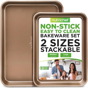 image:imageNutriChef 2Piece Nonstick Cookie Sheets  Medium amp Large Size Steel Kitchen Oven Bakeware  Smooth NonStick Commercial Grade Baking Trays w Rimmed Border  Easy to Clean Champagne Gold