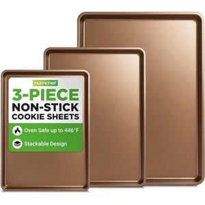 image:imageNutriChef 3Piece Nonstick Cookie Sheets  Durable Metal Baking Pans in 3 Sizes Oven Safe up to 450F Stylish Metallic Finish Versatile Kitchen Bakeware for Cookies Cakes amp More