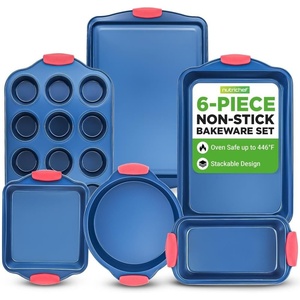 image:imageNutriChef 6Piece NonStick Baking Mould Set  Cake Baking Set PFOA PFOS amp PTFEFree  Stackable amp Spacesaving Easy to Clean  with Springform Cake Tin Square Cake Tin Large Baking Tray amp Muffin