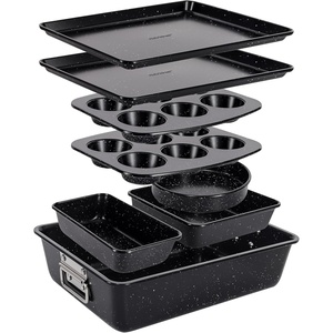 image:imageNutriChef 8Piece Stackable Bakeware Set  Carbon Steel NonStick Baking Pan Set  Includes Sheet Muffin Round Loaf Square Cake amp Deep Pans  No PFOA amp PFOS  Oven Safe to 450 F  Marble CreamBlack Marble