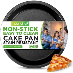 image:imageNutriChef 9Inch Round Cake Pan  Nonstick Carbon Steel Baking Pan w Even Heating for Uniform Baking  Dishwasher Safe Bakeware BlackBlack