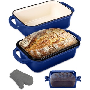 image:imageNutriChef 9x5 Enameled Cast Iron Loaf Pan with Lid EnamelCoated Baking Loaf Pan for Sourdough Oven Safe Nonstick Bread Pan with Silicon Gloves Dishwasher Safe RedBlue