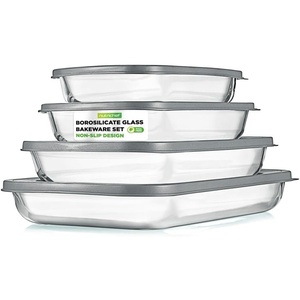 image:imageNutriChef Casserole Dish with Lid Glass 8 Pieces  Food Storage Containers Borosilicate Glass Baking Mould Stackable Dishwasher Safe