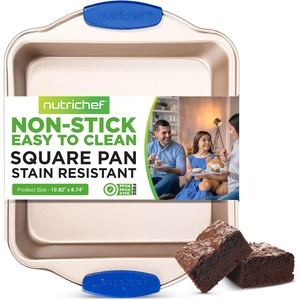 image:imageNutriChef Non Stick 108 x 874Square Baking Pan Non Toxic Easy To Clean Bakeware  Carbon Steel Bake Pan wBlue Silicone Handles  Compatible with Model NCSBSBL8  Champagne Gold