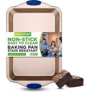 image:imageNutriChef Non Stick Baking Pan Blue Carbon Steel Bake Pan with Red Silicone Handles Commercial Grade Restaurant Quality Metal Bakeware Compatible with Model NCSBSBL8Gold