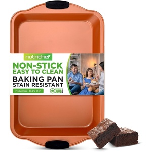 image:imageNutriChef Non Stick Baking Pan Blue Carbon Steel Bake Pan with Red Silicone Handles Commercial Grade Restaurant Quality Metal Bakeware Compatible with Model NCSBSBL8Blue Gold