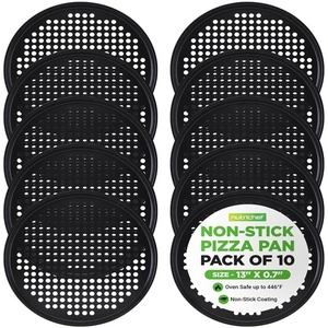 image:imageNutriChef Nonstick Pizza Pan Tray for Oven 33cm Set of 10 Perforated Carbon Steel Baking Accessories with Holes Easy Clean Plates Dishwasher Safe Container and Cutting Board
