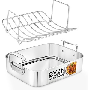 image:imageNutriChef Roasting Pan with Rack  Oven Safe Roaster wRemovable Polished RackDurable WarpResistant Bakeware Wide Handles Dishwasher Safe PFOAFree Ideal for Turkey Chicken Meat amp Vegetables