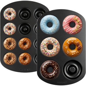 image:imageNutriChef Variety 2 Pack Full amp Mini Donut Pan for Baking  One 12Cavity Mini Donut Pan amp One 6Cavity Full Size Donut Pan for Baking  Carbon Steel Bagel Molds  Oven Safe Up To 450F  Black
