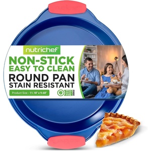 image:imageNutrichef Non Stick Round Cake Pan Commercial Grade Metal Bakeware with Silicone Handles Durable EasytoClean Dishwasher Safe PFOA PFOS PTFE Free 968 Inch Baking Pan With Silicone Coating