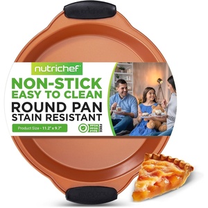 image:imageNutrichef Non Stick Round Cake Pan Commercial Grade Metal Bakeware with Silicone Handles LongLasting EasytoClean Dishwasher Safe PFOA PFOS PTFE Free Ideal for Baking Ovens 97 Inch