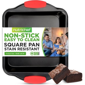 image:imageNutrichef Nonstick Square Baking Pan with Red Silicone Grip Handles  Square Brownie amp Cake Tray  Even Heat Distribution PFOA PFOS PTFEFree Nonstick Coating  8 x 8 Pan Gray