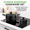 image:imageNutriChef 13Piece Pot and Pan Set NonStick Kitchen Cookware Set wSaucepan Frying Pans Cooking Pots Casserole Lids Ladle Fork Strainer Heat Resistant PFOA Free Black