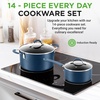 image:imageNutriChef 14Piece Non Stick Kitchen Cookware Set wSaucepan Frying Pans Cooking Pots Dutch Oven Pot Lids Utensil GoldBlue