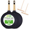 image:imageNutriChef 2Pack NonStick Crepe Pan Set 94 Marble Coated Dosa Pans with Wooden Spreaders Bakelite and Wood Handles InductionCompatible Dishwasher Safe Even Heat Distribution White CreamBlack