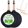 image:imageNutriChef 2Pack NonStick Crepe Pan Set 94 Marble Coated Dosa Pans with Wooden Spreaders Bakelite and Wood Handles InductionCompatible Dishwasher Safe Even Heat Distribution White CreamBlack