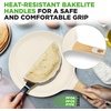 image:imageNutriChef 2Pack NonStick Crepe Pan Set 94 Marble Coated Dosa Pans with Wooden Spreaders Bakelite and Wood Handles InductionCompatible Dishwasher Safe Even Heat Distribution White CreamCream