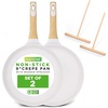 image:imageNutriChef 2Pack NonStick Crepe Pan Set 94 Marble Coated Dosa Pans with Wooden Spreaders Bakelite and Wood Handles InductionCompatible Dishwasher Safe Even Heat Distribution White CreamCream