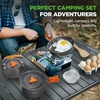 image:imageNutriChef Camping Cookware Set  Lightweight Nonstick Pots Pans Utensils Bowls Cutlery and Cleaning Tools with Mesh Bag Foldable Handles Compact Outdoor Cooking Gear for Hiking amp Travel Grey