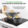 image:imageNutriChef Pan amp Pot Set Black Marble  22Piece NonStick Cookware Marble Look Pan Set with Barbecue Tongs Kitchen Utensils Baking Mould and Oven Gloves Suitable for Induction Cookers Dishwasher Safe