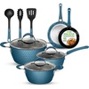 image:imageNutriChef 11 Pc Ceramic Cookware Set  Excilon Blue Diamond Nonstick Induction Ready Includes Saucepan Fry Pans Dutch Oven Utensils Dishwasher Safe  NCCW11BD7