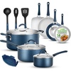 image:imageNutriChef 14Piece Non Stick Kitchen Cookware Set wSaucepan Frying Pans Cooking Pots Dutch Oven Pot Lids Utensil GoldBlue