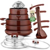 image:imageNutriChef 17pcs Brown Stackable Pots and Pans Set Nonstick Induction Cookware Space Saving Cookware Easy Clean Ideal For RV and Camper Includes a Foldable Steamer Basket and Cooking Utensils
